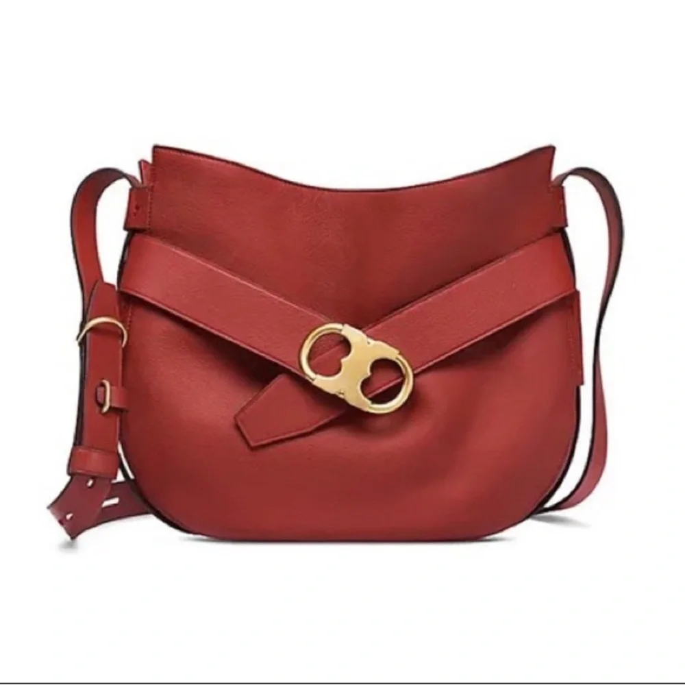 Tory Burch Gemini Link Redwood Leather Shoulder Bag with Gold tone Accent - Picture 15 of 16